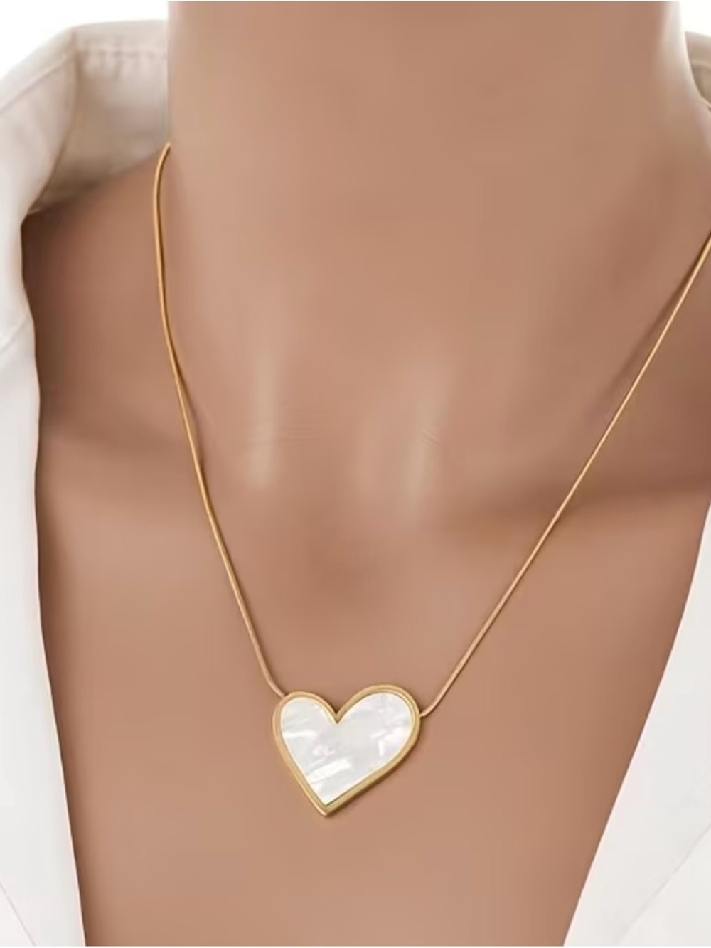 Gold Heart Pendant Necklace with White Mother-of-Pearl Inlay